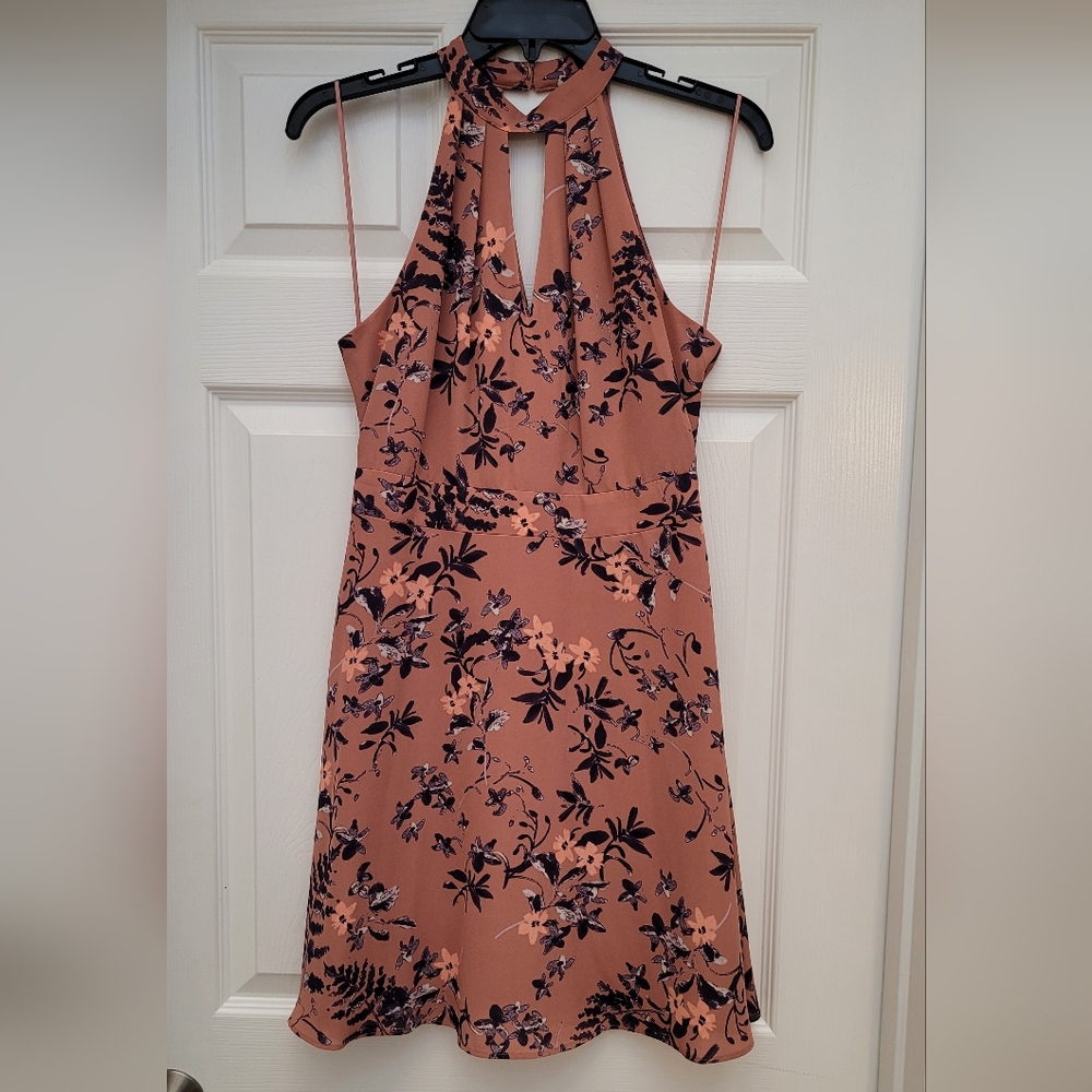 Express Dusty Rose Halter Keyhole Sundress Floral Cocktail Dress